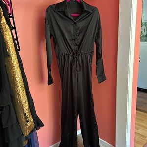 Pretty Little Things Black Satin Jumpsuit